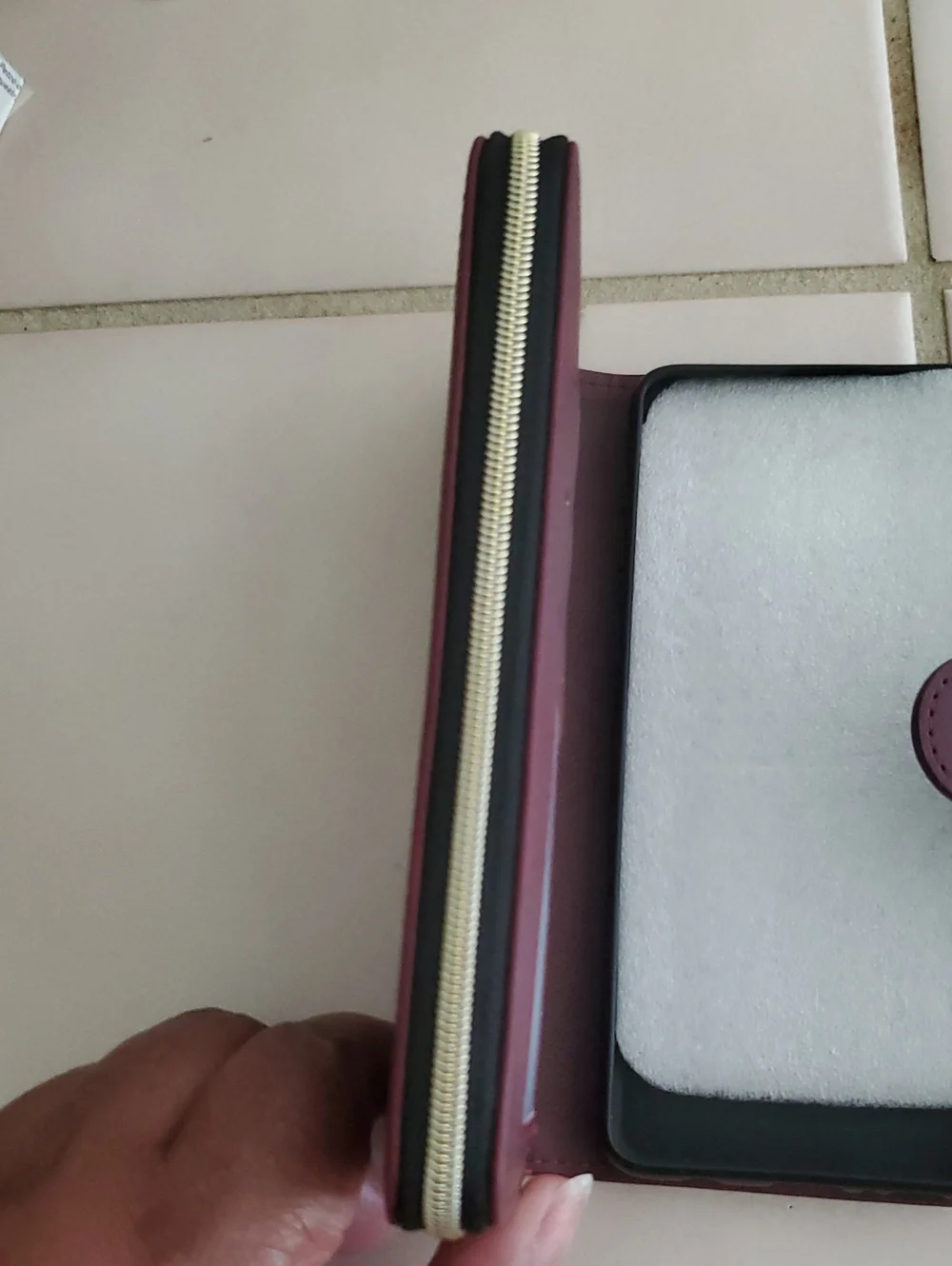 Universal S10 Wallet Phone Case in Burgundy with Wrist Strap
